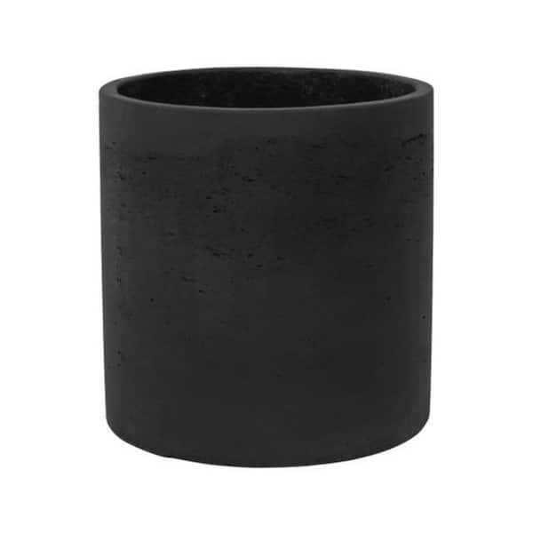 PotteryPots 9.8 in. W x 9.8 in. H Large Round Black Washed Fiberclay Indoor Outdoor Puk Planter