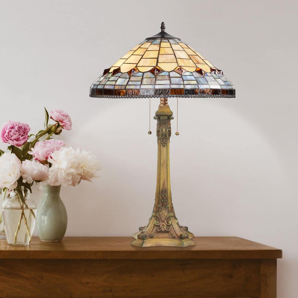 River of Goods Ariana 26.75 in. Tan Tiffany Stained Glass