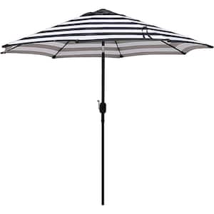 9ft Outdoor Patio Umbrella, Striped Patio Umbrella with Button Tilt and Crank (Black & White Stripes)