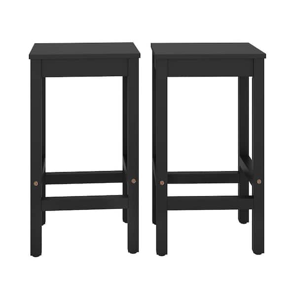 cozyman 26 in Modern Black Acacia Counter Height Bar Stool Industrial Solid Wood Bar Stool with Footrest (Set of 2)