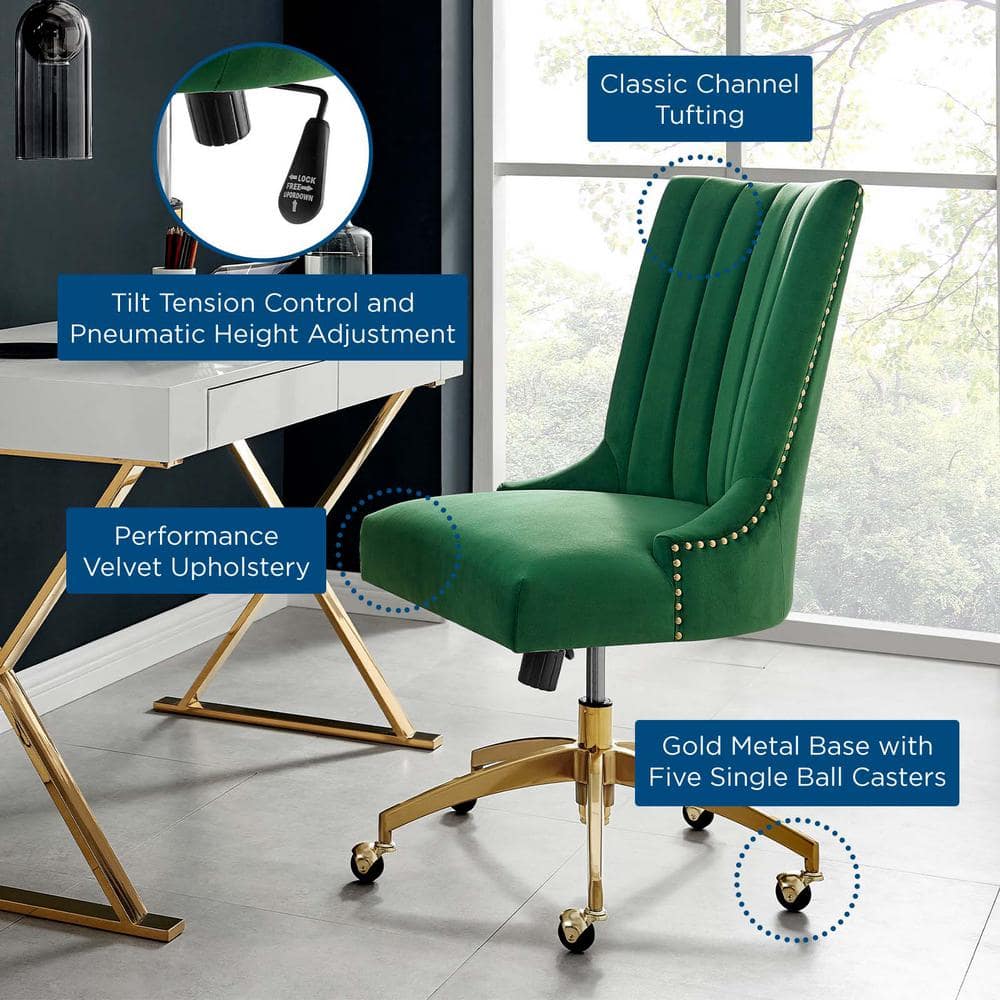 Ergonomic Executive Swivel Office Chair in Gold Emerald with Metal Base