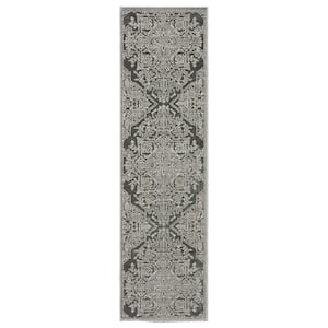 Imperial Gray 2 ft. x 8 ft. Center Persian-Inspired Oriental Medallion Polyester Indoor Runner Area Rug