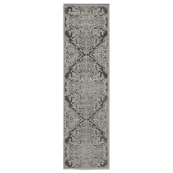 Imperial Gray 2 ft. x 8 ft. Center Old World-Inspired Oriental Medallion Polyester Indoor Runner Area Rug