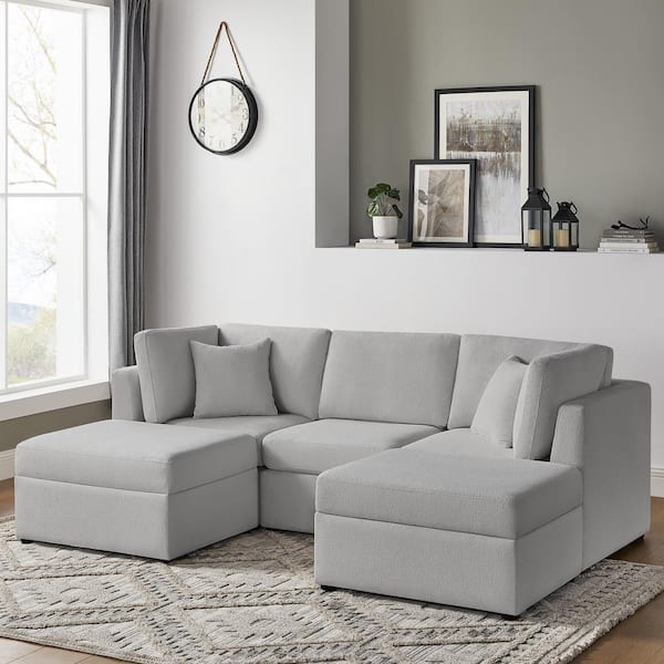 Chandler 93 in. Square Arm 5-piece Polyester Fabric Rectangle XL Sectional Chofa in Gray