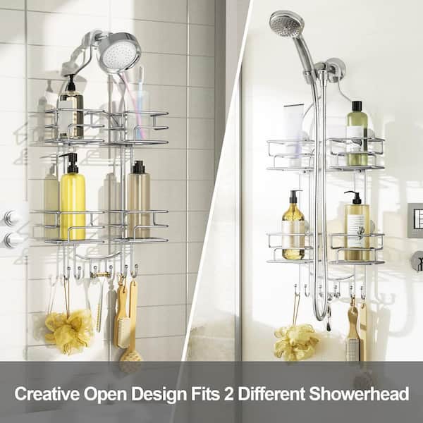 Dracelo 11.8 in. W x 3.8 in. D x 25.6 in. H Bronze Shower Caddy Hanging Over Head, Bathroom Shower Organizer Shower Rack