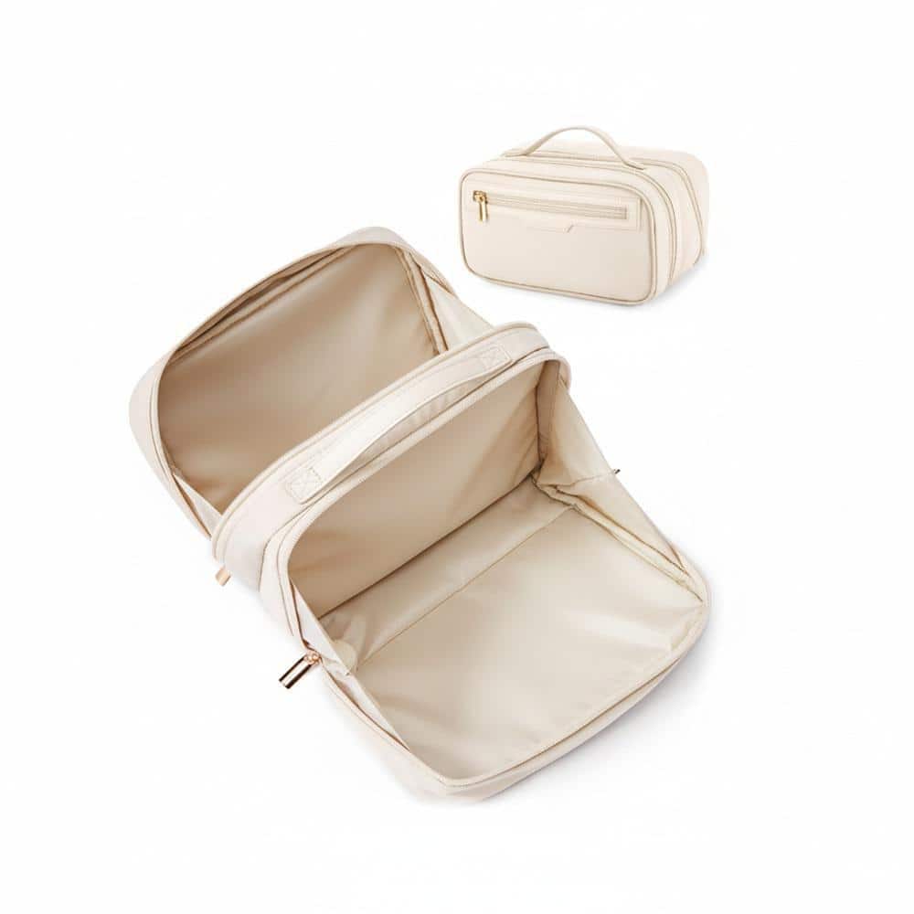 Lynzavix Beige Travel Makeup Toiletry Bag with Multiple
