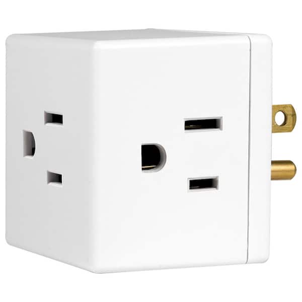 GE 3-Outlet Grounded Cube Design Adapter, White