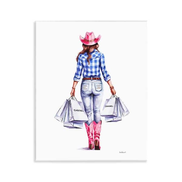 Cowgirl and Shopping Bags by Amanda Greenwood Unframed People Graphic Art Print 14 in. x 11 in.