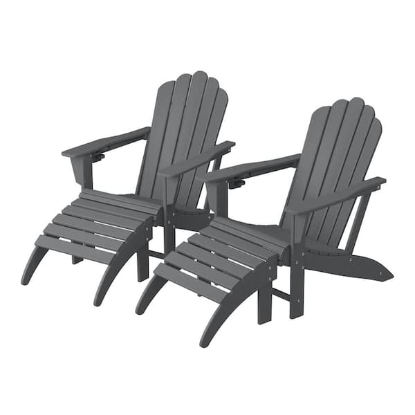 WESTIN OUTDOOR Aderson 4-Piece All Weather Outdoor Gray Plastic Adirondack Cup Holder Chair with Ottoman Patio Conversation Set