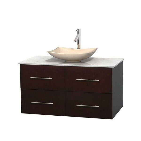 Wyndham Collection Centra 42 in. Vanity in Espresso with Marble Vanity Top in Carrara White and Sink