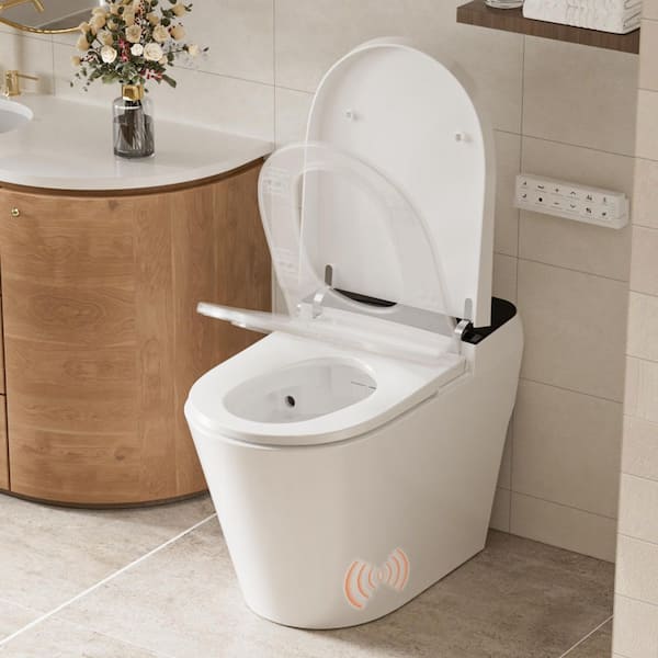 Elongated Smart Toilet Bidet 0.92/1.28 GPF in White with Multi Washing, Auto Open/Close/Flush, Antibacterial Seat