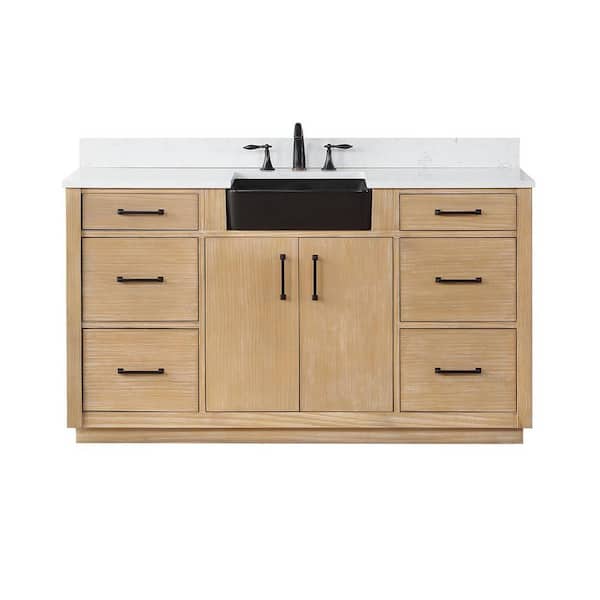 Altair Novago 60 in. W x 21 in. D Single Sink Bath Vanity in Weathered Pine with White Composite Stone Top without Mirror