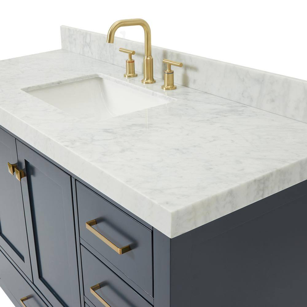 Midnight Blue 54" Freestanding Vanity with Carrara Marble Top