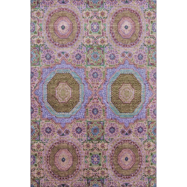 Mayfield Premium Machine Washable Abstract AMF1923 Pink 10 ft. x 14 ft. Area Rug