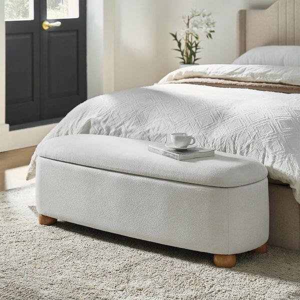 JAYDEN CREATION Telmo Grey Modern Storage Bench with Solid Wood Legs