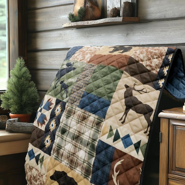 Rustica Beige and Green Polyester Throw Blanket