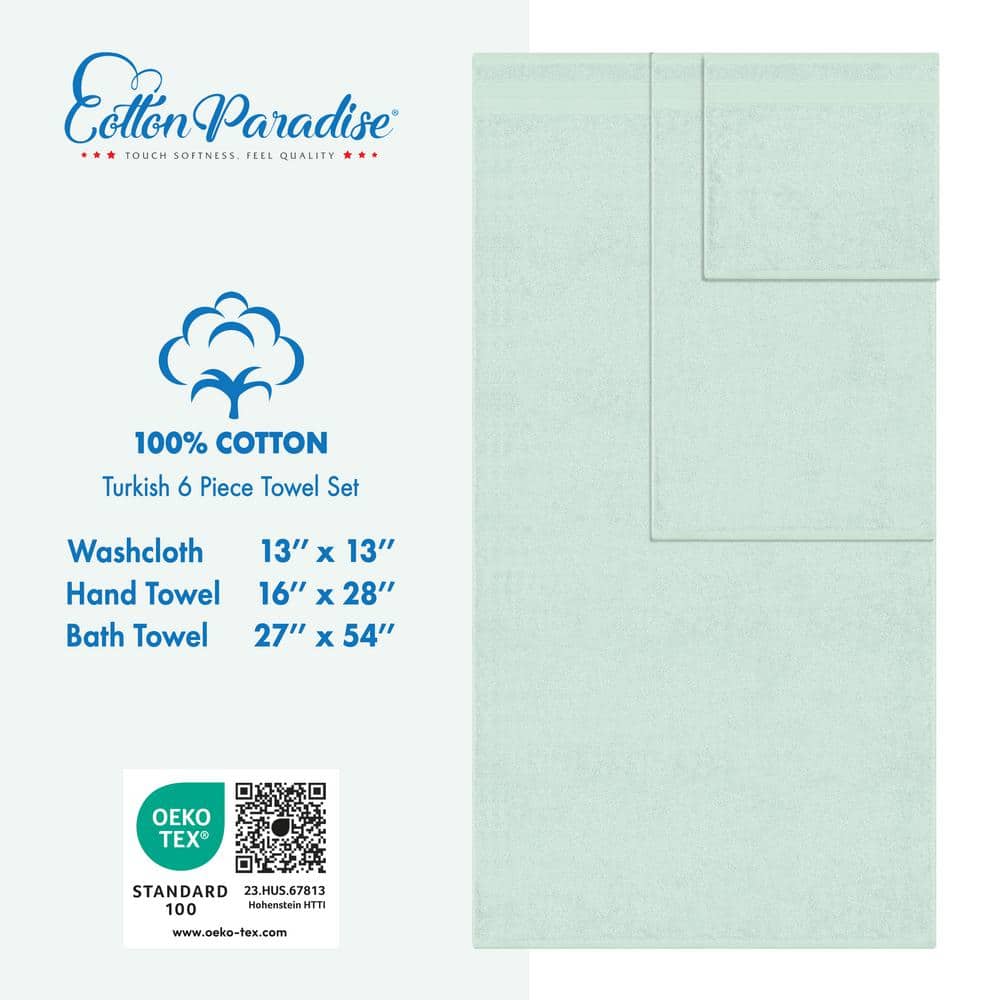 Mint Green Turkish Cotton 6-Piece Bath Towel Set