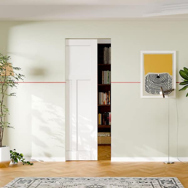 30 in. x 80 in. T-Shaped, Solid Core, DIY Painted, White Primed, MDF, Pre-Assembled Sliding Door with All Hardware