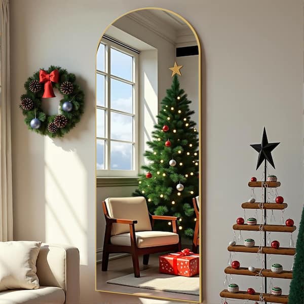 Dovelina 24 in. W x 65 in. H Arch Mirror Gold Wood Framed Mirror Full Length Floor Mirror