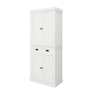 30 in. W x 15.7 in. D x 72 in. H White Linen Cabinet with Four Doors and a Drawer