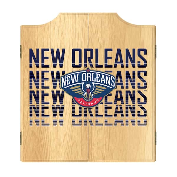 New Orleans Pelicans City 20.5 in. Dart Board with Cabinet, Darts and Scoreboards