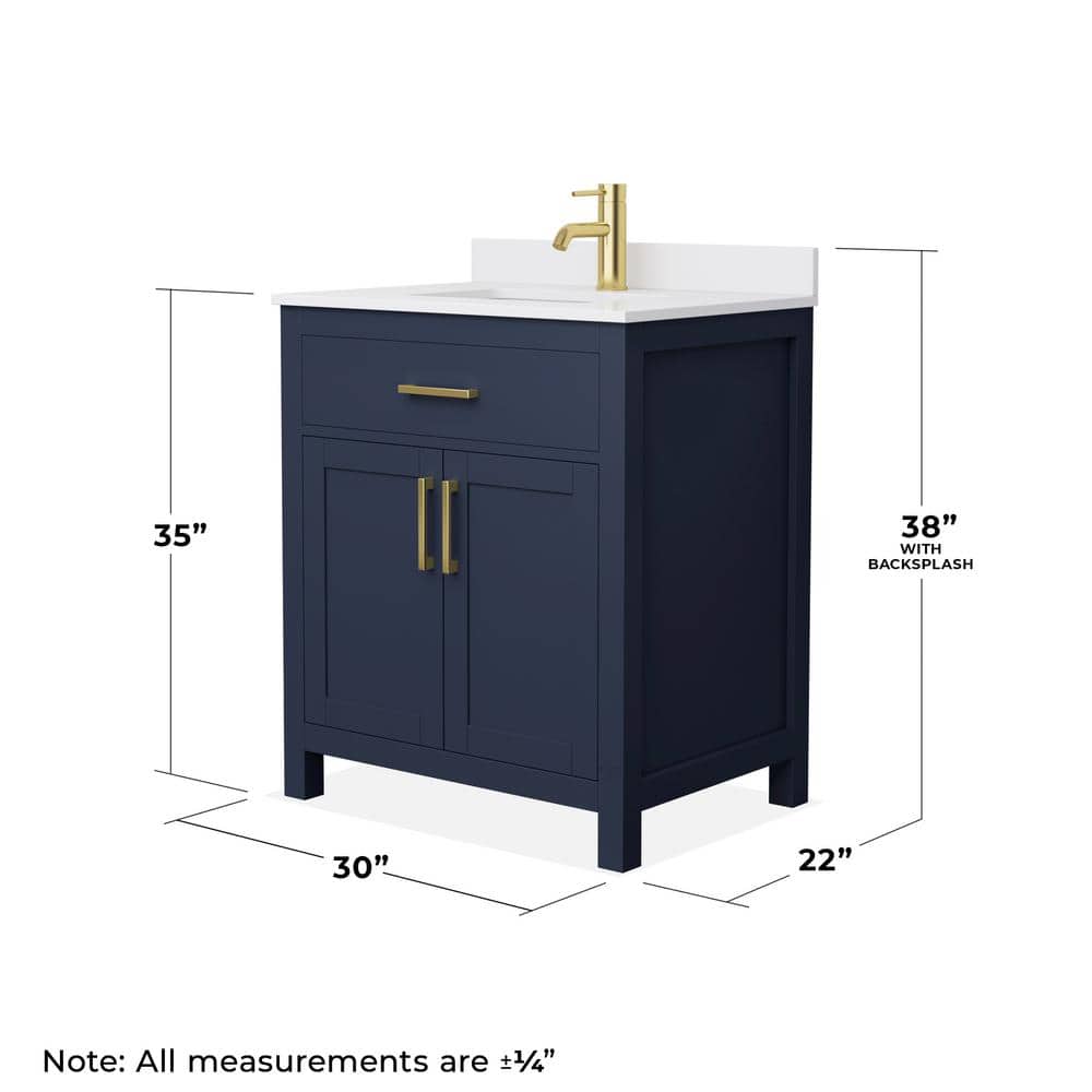 Beckett Dark Blue Freestanding Single Vanity with White Marble Top