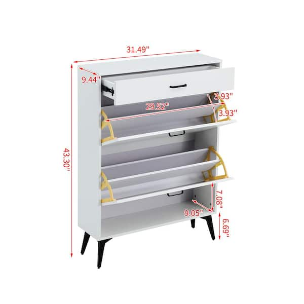 STÄLL Shoe cabinet with 3 compartments, white, 311/8x113/8x581/4