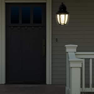 1-Light Black LED Outdoor Wall Lantern Sconce with Dusk to Dawn Sensor