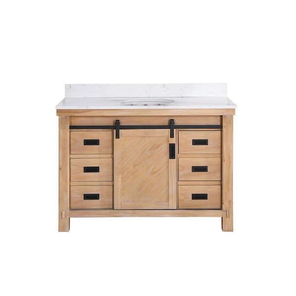 ROSWELL Cortes 48 in. W x 22 in. D x 33.9 in. H Single Sink Bath Vanity in Weathered Pine with White Composite Counter Top