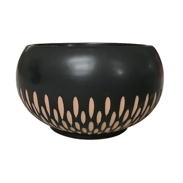 Ava 9 qt. Ceramic Round Planter (L x 12 in. W x 12 in. H x 7.2 in. 9.51) in Brown Finish