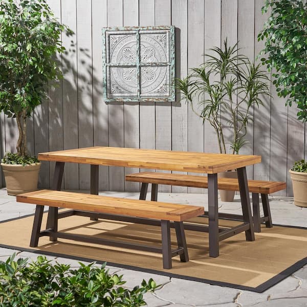 Wood Rectangular Outdoor Dining Set, Wooden Bench Dining Table Outdoor Set