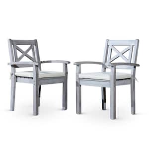 Silver, Gray and White Fabric X Open Back Dining Armchair (Set of 2)