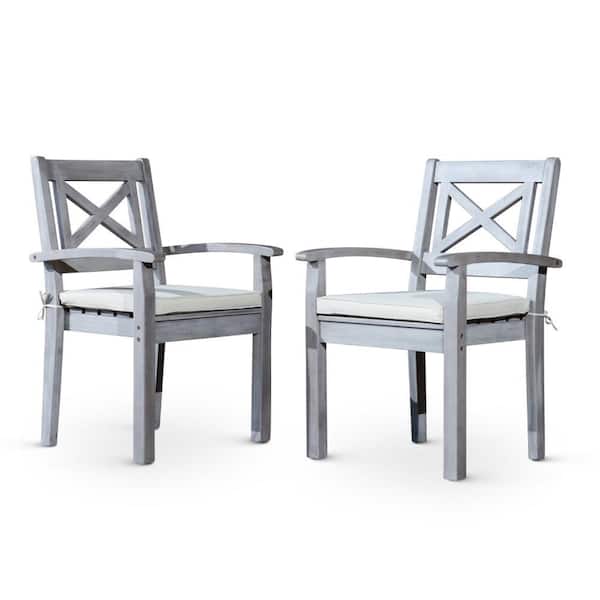 Benjara Silver, Gray and White Fabric X Open Back Dining Armchair (Set of 2)