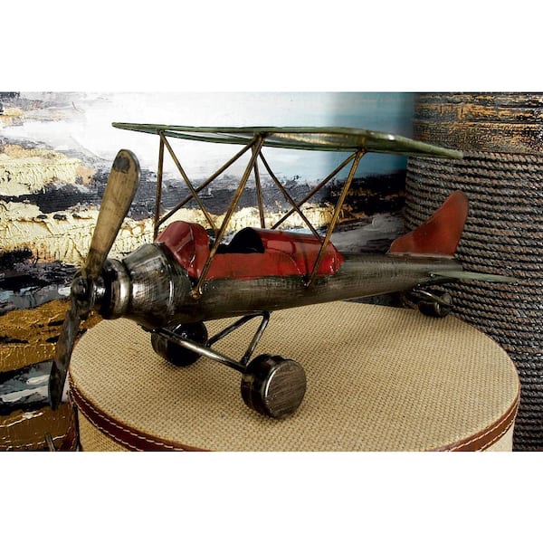 10 in. x 6 in. Gray Metal Airplane Sculpture