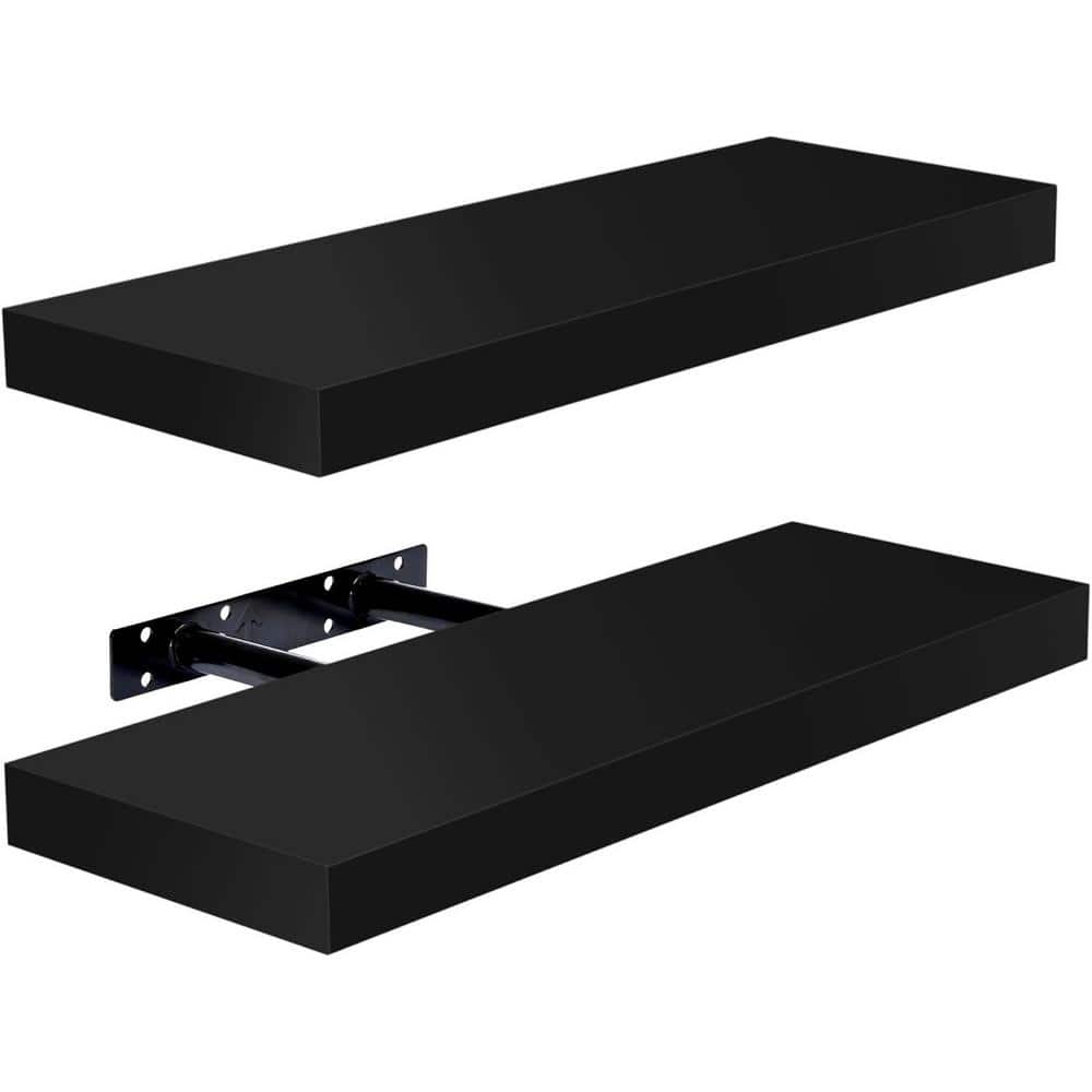 16.25 in. W x 5.5 in. D Wood Decorative Wall Shelf, Black (2-Pack)