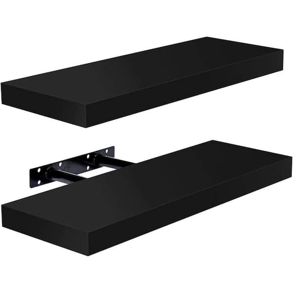 Unbranded 16.25 in. W x 5.5 in. D Wood Decorative Wall Shelf, Black (2-Pack)