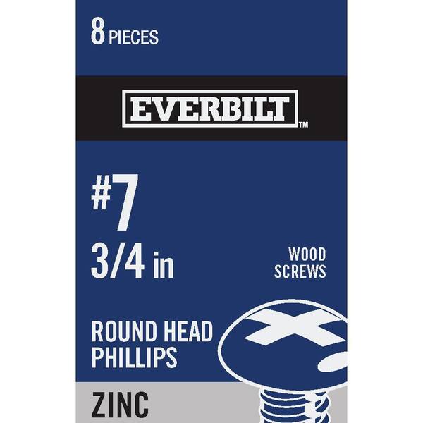 Everbilt #7 x 3/4 in. Phillips Round Head Zinc Plated Wood Screw (8-Pack)