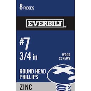 #7 x 3/4 in. Zinc Plated Phillips Round Head Wood Screw (8-Pack)