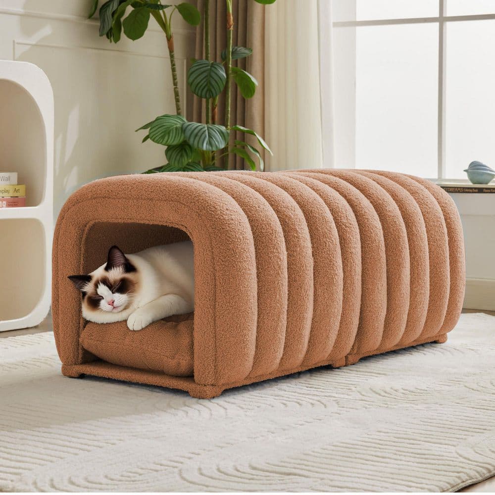 JEAREY 48 Khaki Sherpa Fleece Bedroom Bench with Storage-Multi