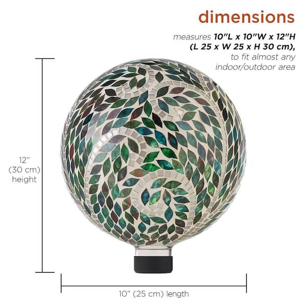 10 in. Diameter Indoor/Outdoor Glass Mosaic Gazing Globe Yard Decoration, Scroll Leaf Pattern Design