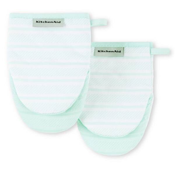 KitchenAid Ribbed Soft Silicone Oven Mitt Set of 2 - Aqua Sky