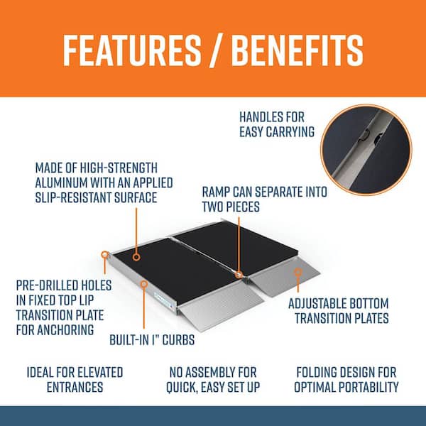 SUITCASE 3 ft. Singlefold Portable Aluminum Wheelchair Ramp with Applied Surface