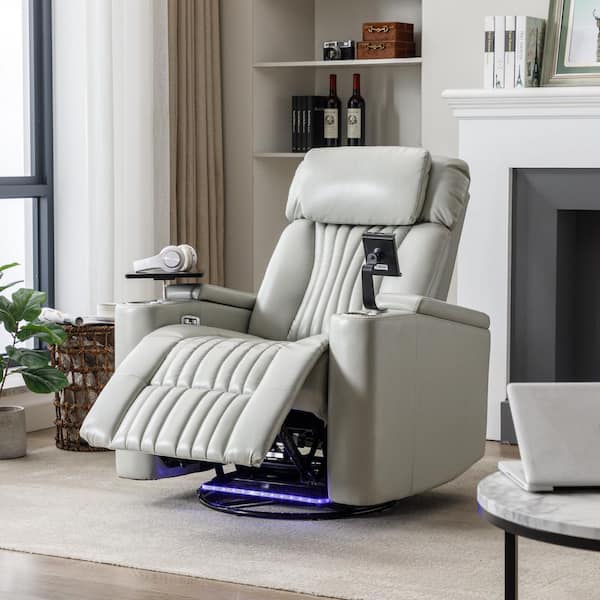 Gray Faux Leather Swivel Recliner with Swivel