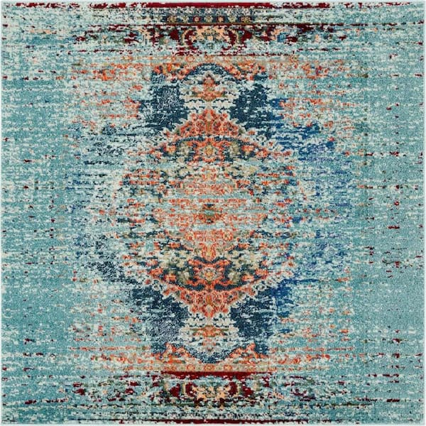Unique Loom Vita Warhol Turquoise 6 ft. 1 in. x 6 ft. 1 in. Area Rug
