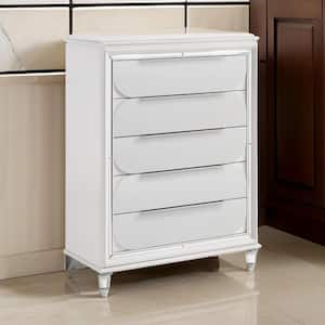 White and Silver 5-Drawer 38.39 in. W Dresser without Mirror