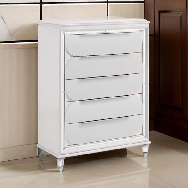 Benjara White and Silver 5-Drawer 38.39 in. W Dresser without Mirror