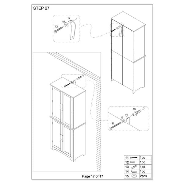 28.15 in. W x 15 in. D x 67.4 in. H White Wood Linen Cabinet with Adjustable Shelf and Storage Racks