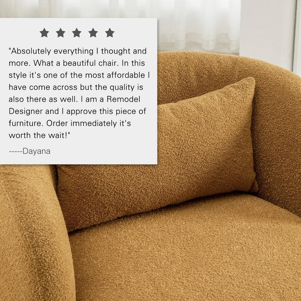 Brown Boucle Swivel Barrel Accent Chair with Pillow
