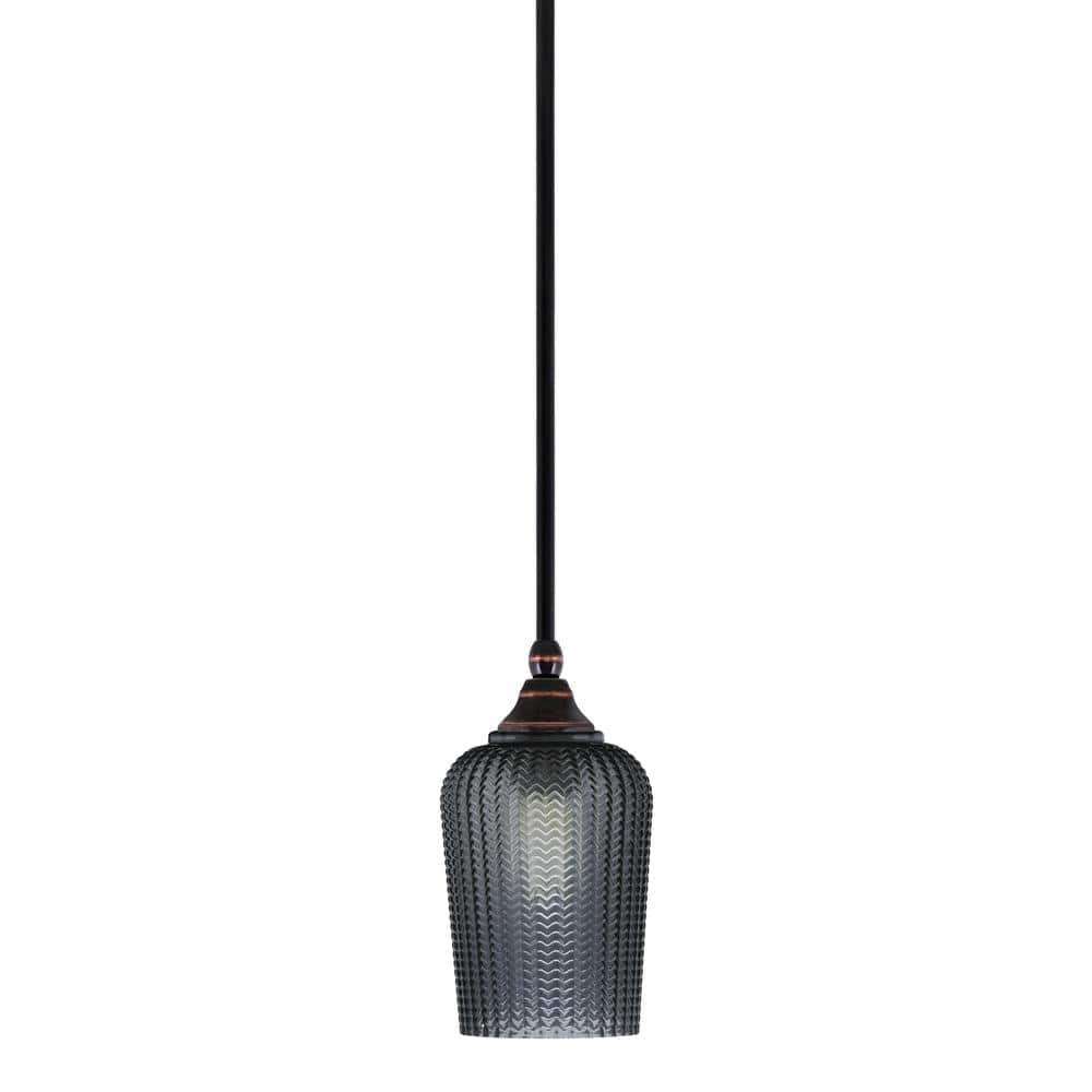 Sparta 100-Watt 1-Light Black Copper Mini Pendant Light with Smoke Textured