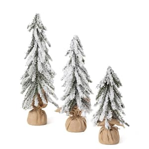 12.5 in., 16.5 in. & 19 in. White Artificial Snowy Tree - Set of 3